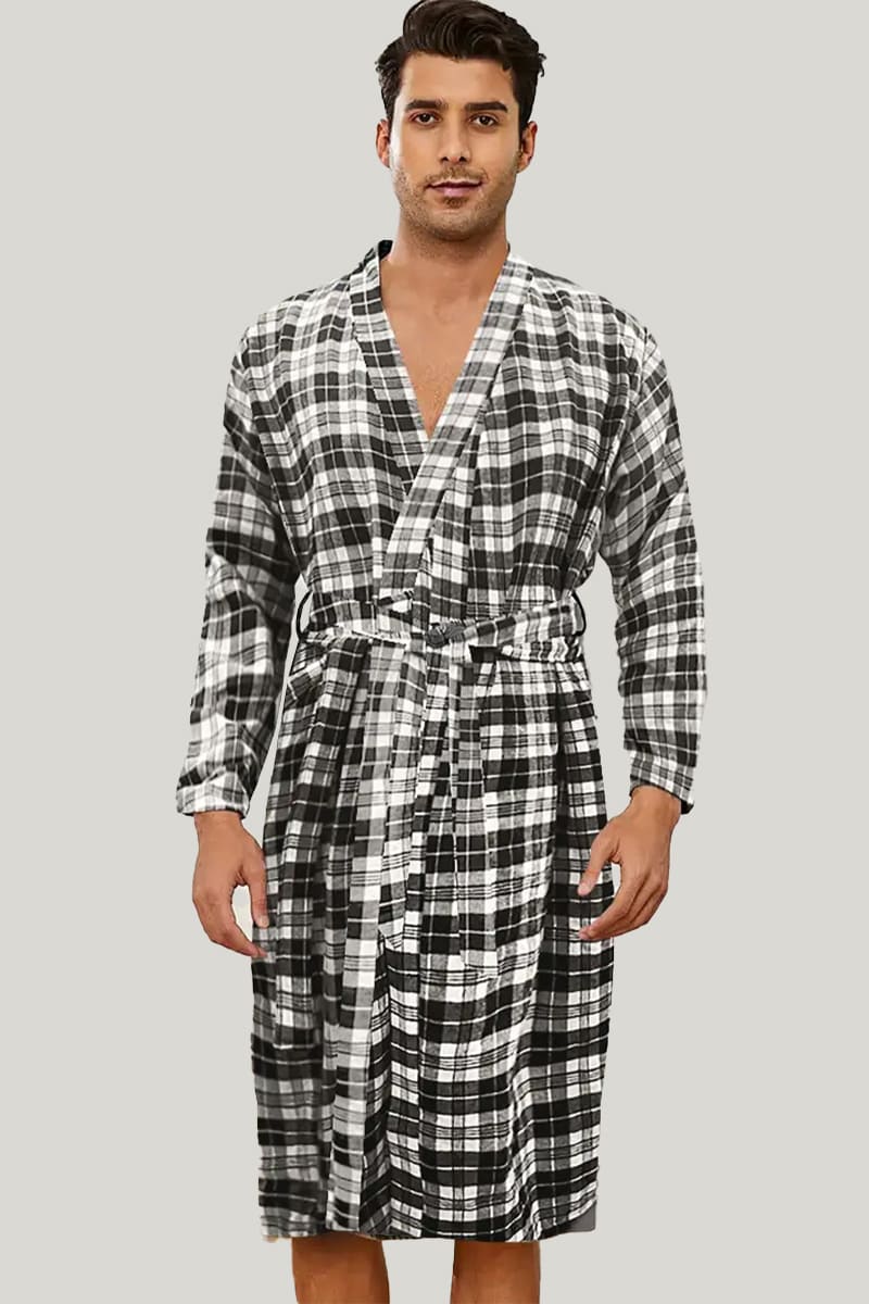 Comfortable And Casual Pure Cotton Men'S Checkered Robe, Classic Sleep –  Grace