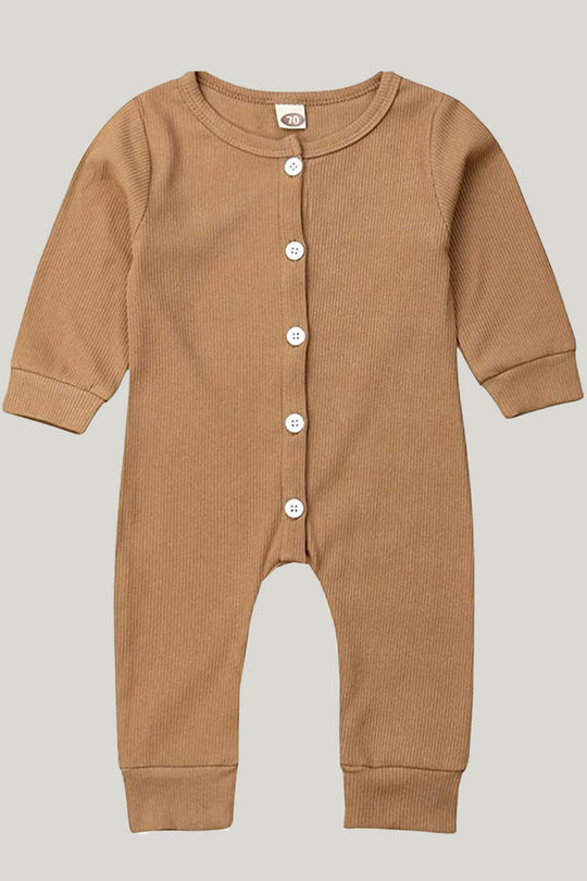 Button Baby Knit Long-sleeve Long Pants Sleepsuits-2311820095