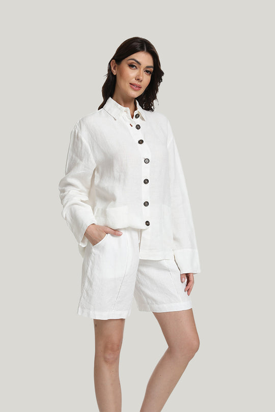 Casual Women’s Woven Linen Pajamas Set-2215580073