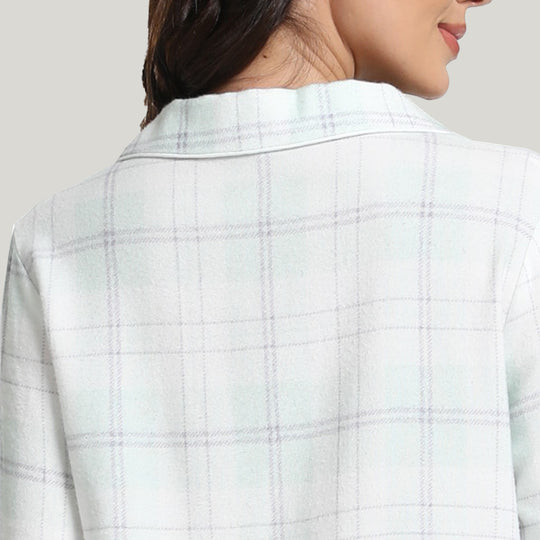 Checked Pocket Bamboo Cotton Women’s Woven Long-sleeve Tops-2311820100