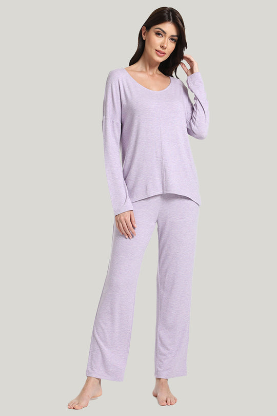 Soft And Comfortable Women’s Knit Long-sleeve Long Pants Pajamas Set-2315980024