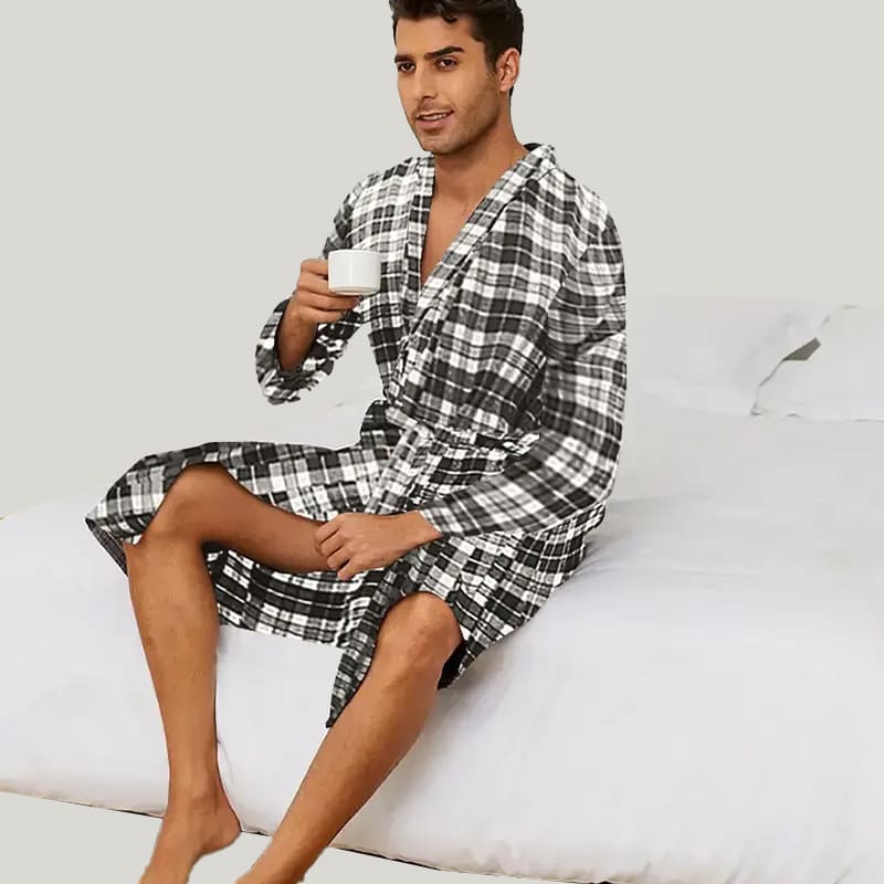 Comfortable And Casual Pure Cotton Men'S Checkered Robe, Classic Sleep –  Grace