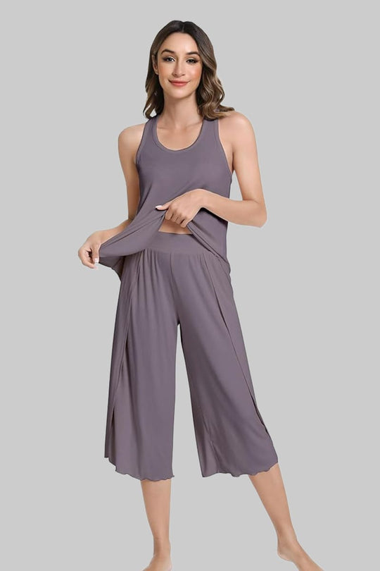 Bamboo Ribbed Pjs Racerback Tank Top and Capri Pants Pjs Set Wholesale