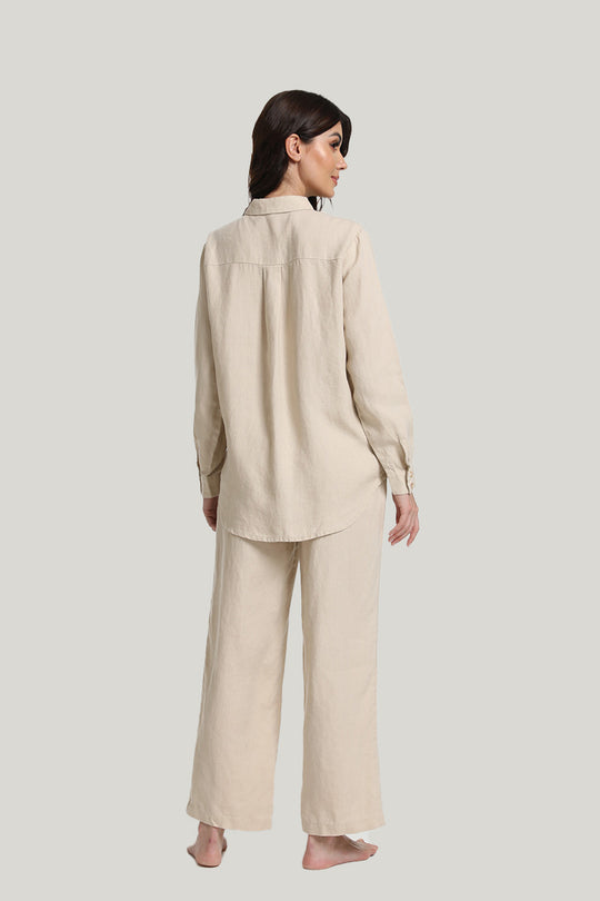 Hemp Casual Long-sleeve Long Pants Pajamas Set- 2213810183