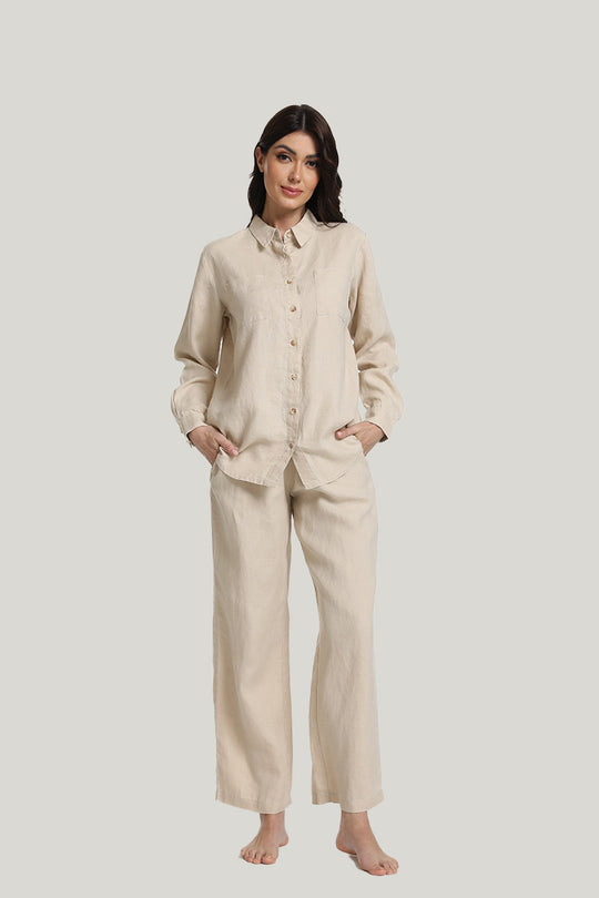 Hemp Casual Long-sleeve Long Pants Pajamas Set- 2213810183