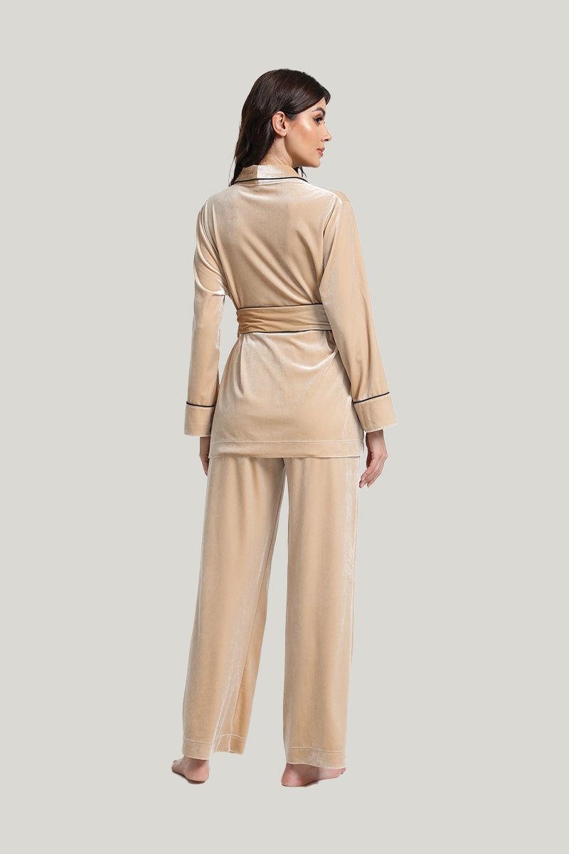 Elegant Tie Ladies’ Long-sleeve Long Pants Pajamas Set-2211290303