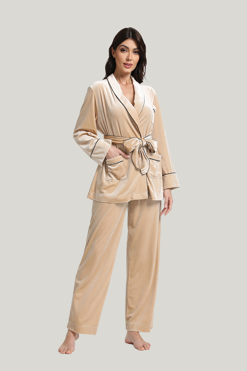 Elegant Tie Ladies’ Long-sleeve Long Pants Pajamas Set-2211290303