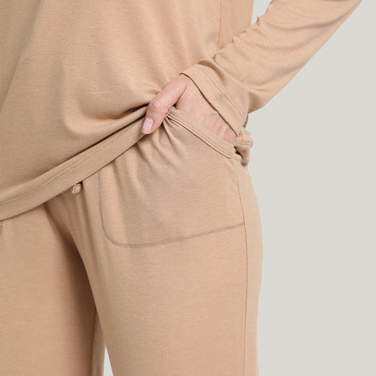 Slim Ladies Knit Long Sleeve Long Pants Bamboo Pajamas Set-2311290111