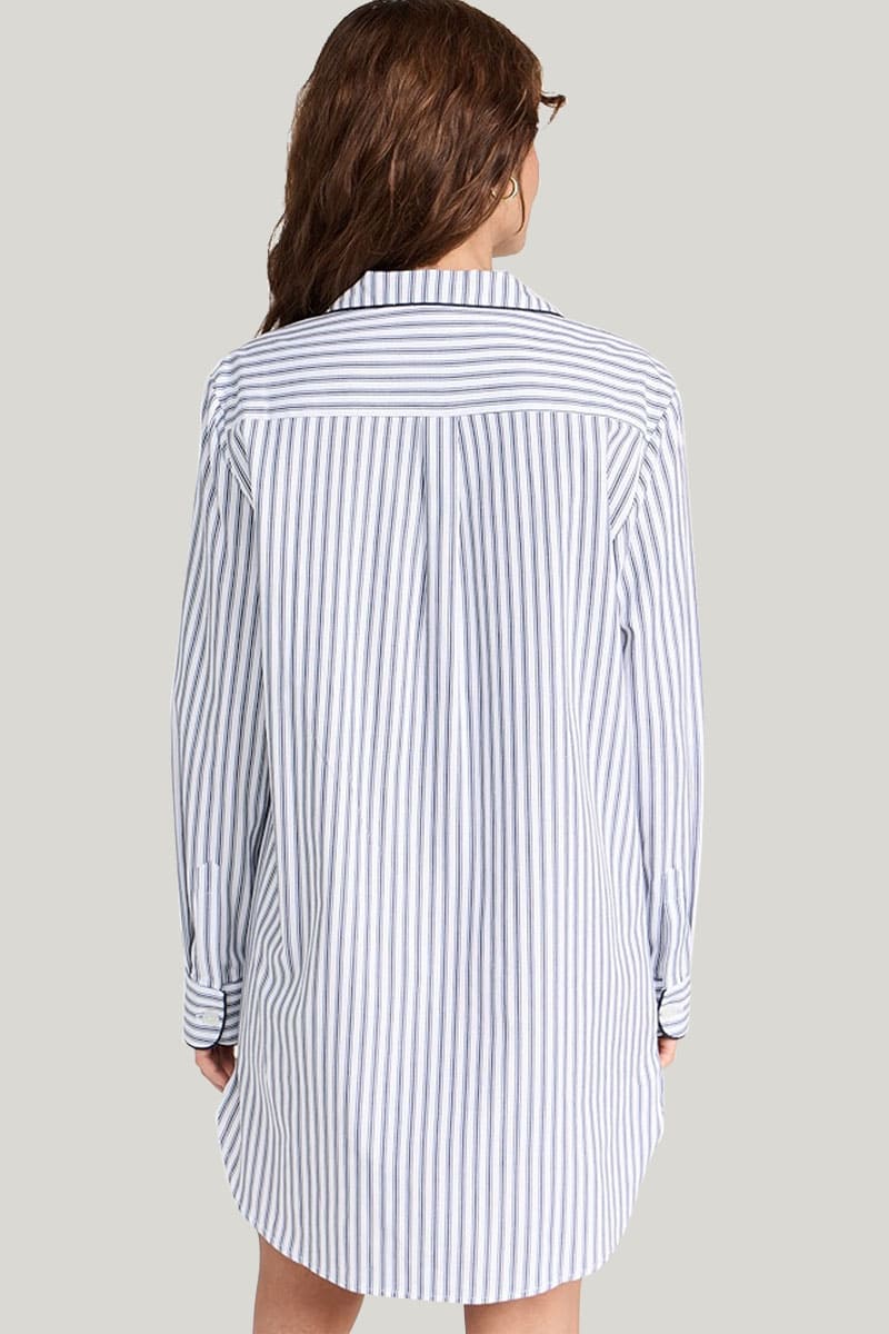 Private Label Relaxed Navy French Ticking Nightshirt 