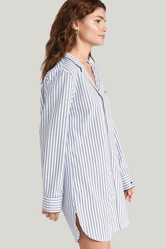 Private Label Relaxed Navy French Ticking Nightshirt 