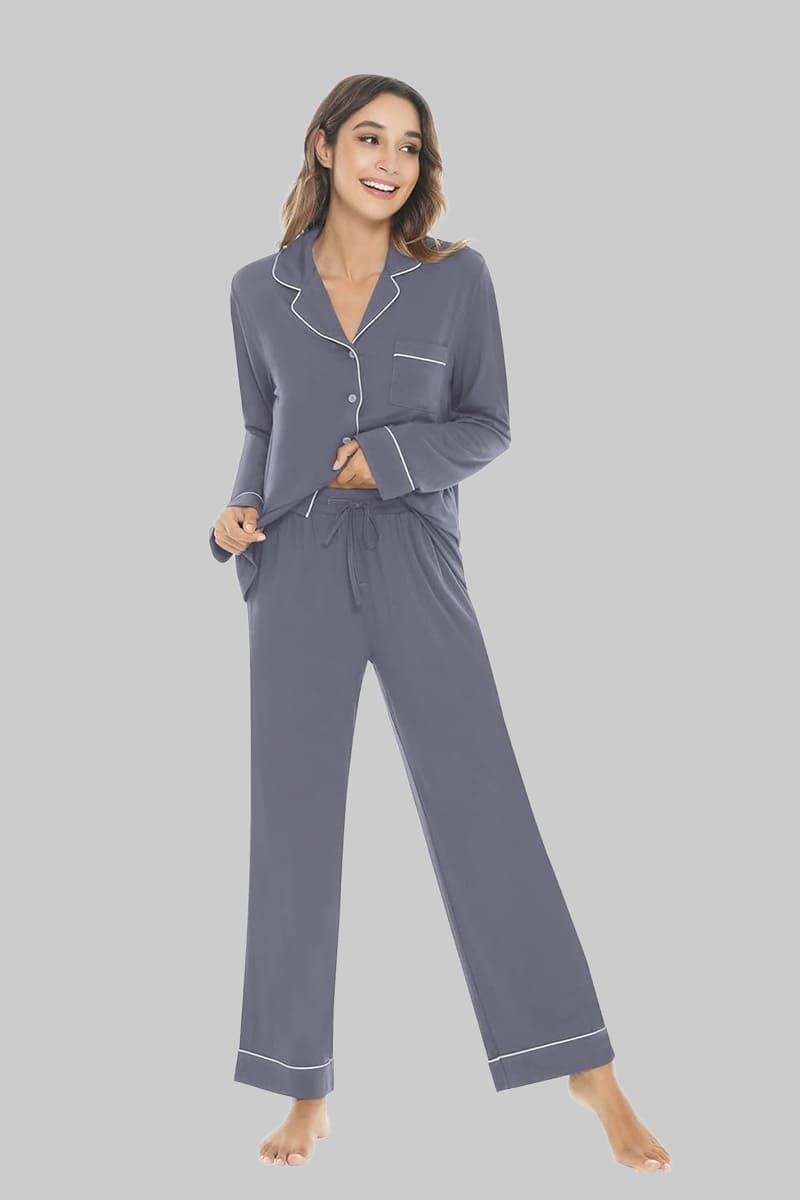 Custom Long-Sleeved And Long-Pants Bamboo Pajamas, Piped Pajamas Manufacturers