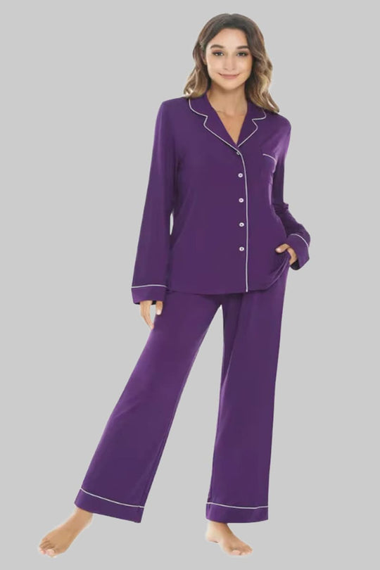 Custom Long-Sleeved And Long-Pants Bamboo Pajamas, Piped Pajamas Manufacturers