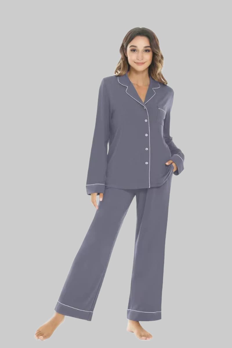 Custom Long-Sleeved And Long-Pants Bamboo Pajamas, Piped Pajamas Manufacturers