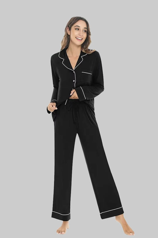 Custom Long-Sleeved And Long-Pants Bamboo Pajamas, Piped Pajamas Manufacturers