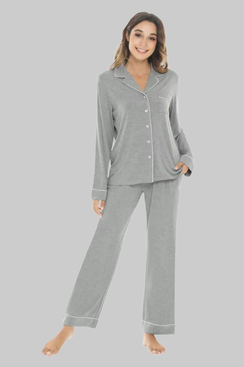 Custom Long-Sleeved And Long-Pants Bamboo Pajamas, Piped Pajamas Manufacturers