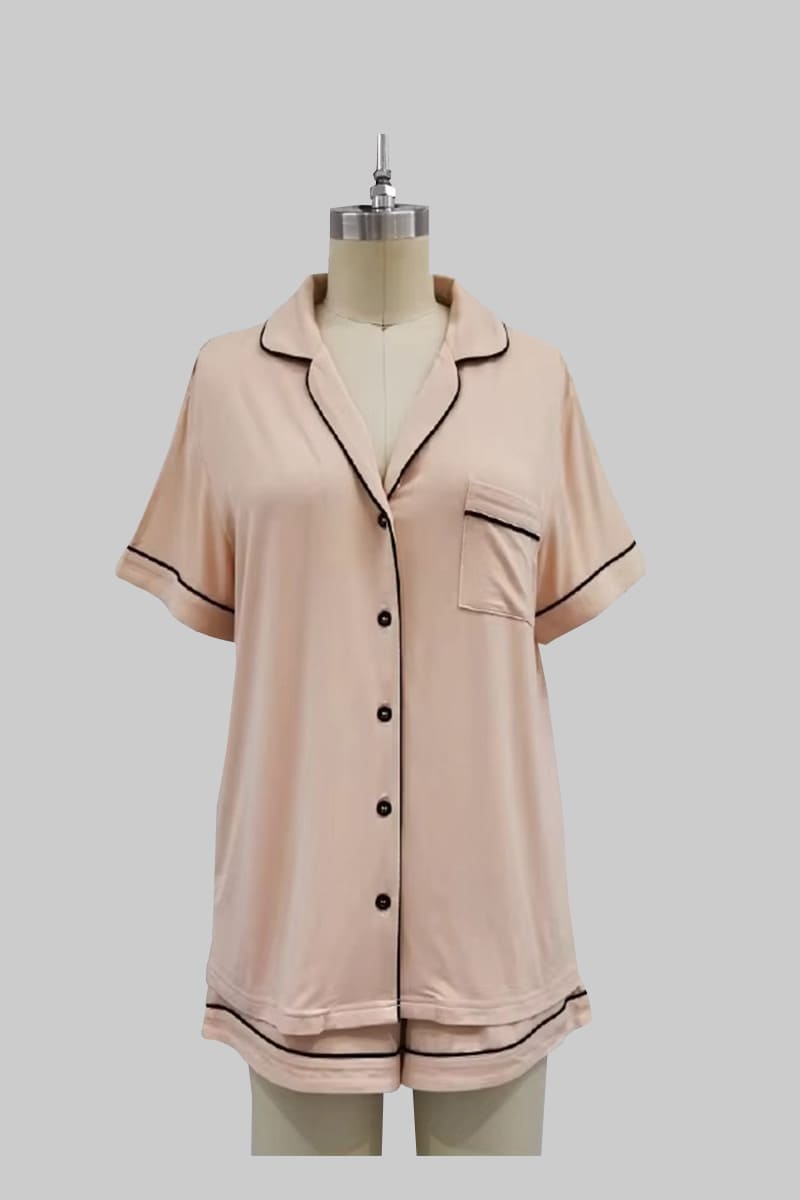 Custom Short-Sleeved And Short-Pants Bamboo Pajamas, Piping Pajamas Manufacturers