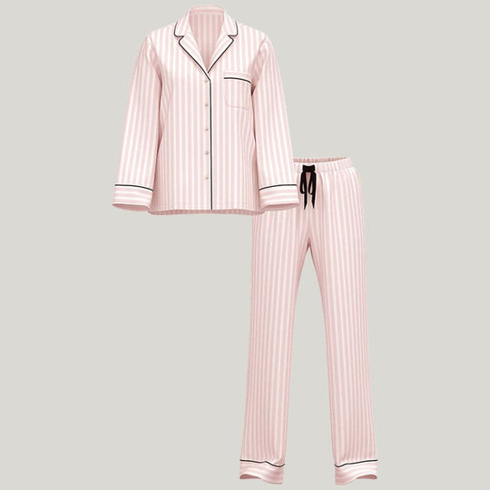 Private Label Cotton Striped PJ Sets, Women's Drawstring Piping Pajama Manufacturer