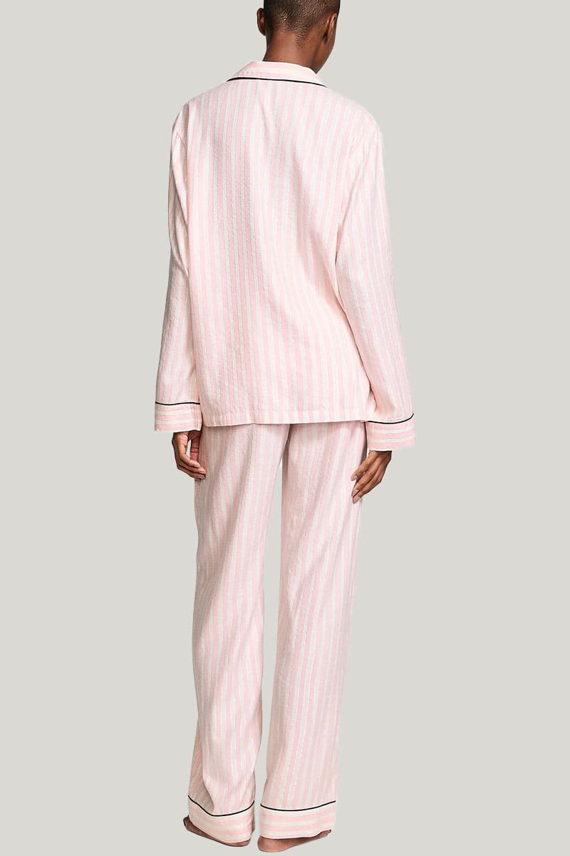 Private Label Cotton Striped PJ Sets, Women's Drawstring Piping Pajama Manufacturer