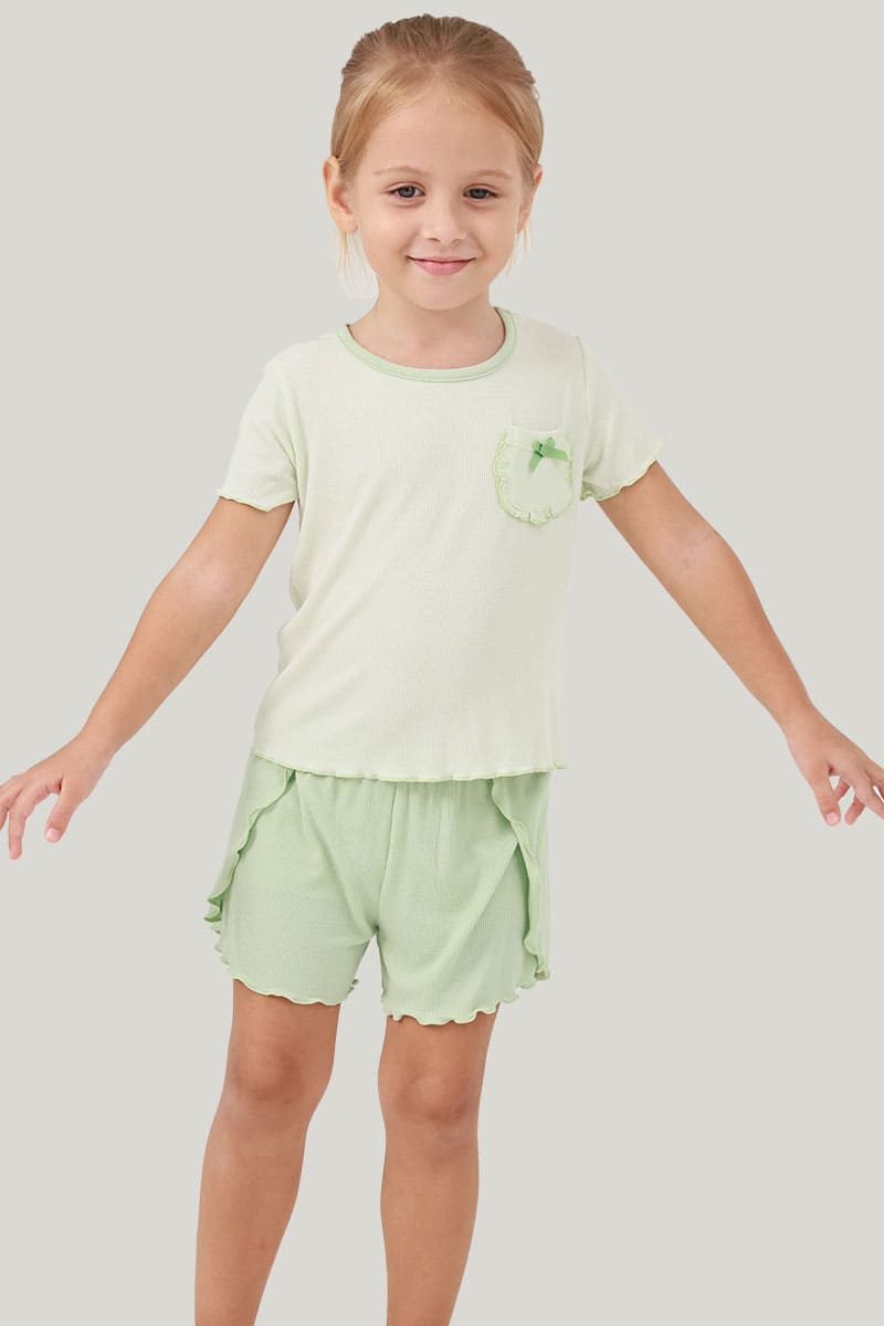 Private Label Bamboo Kids Ribbed Short Pyjamas Outfit