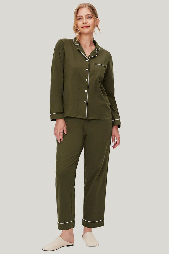 Private Label Women'S Long Sleeved Bamboo Cotton Blended Pjs Set