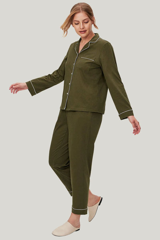 Private Label Women'S Long Sleeved Bamboo Cotton Blended Pjs Set