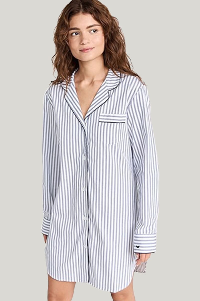 Private Label Relaxed Navy French Ticking Nightshirt 