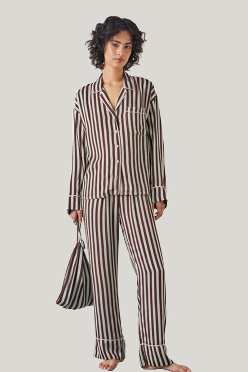 Wholesale Stripe Cotton Loungewear Pyjama Set