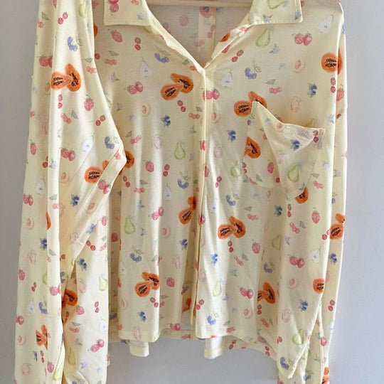 Private Label Tencel Women'S Pajamas Set, Women'S Fruit Print Pajamas Wholesale Manufacturers