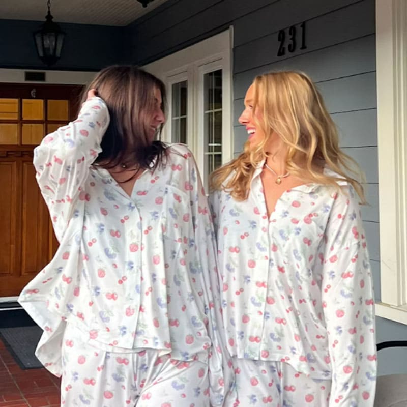 Private Label Tencel Women'S Pajamas Set, Women'S Strawberry Print Pajamas Wholesale Manufacturers