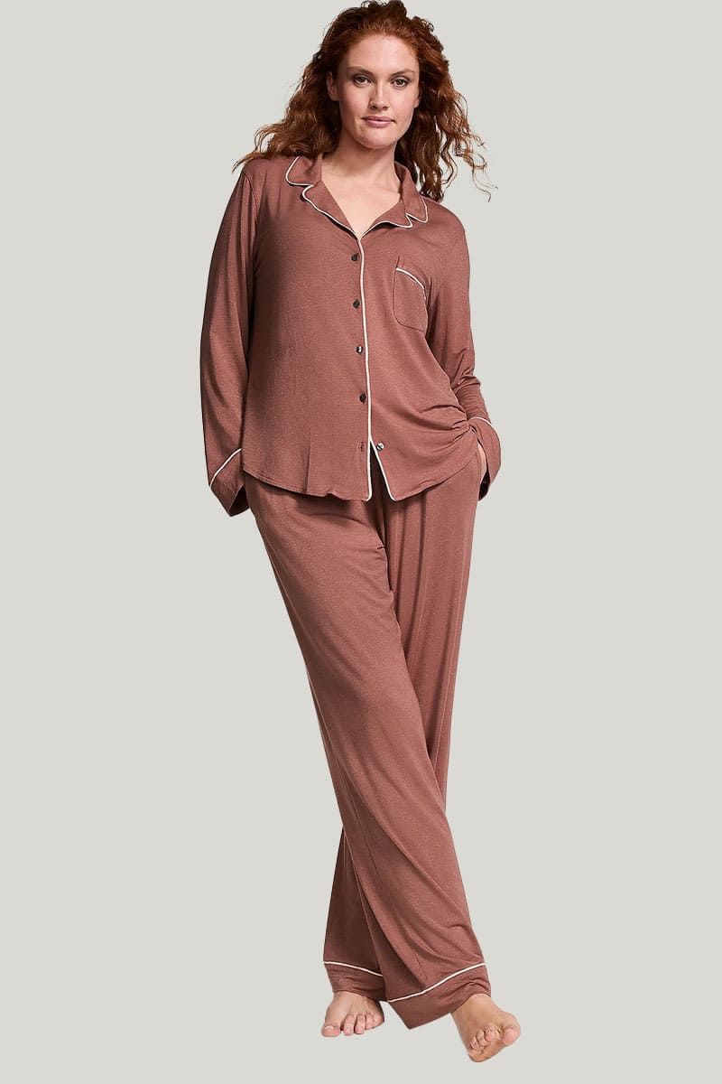 Women'S Natural Bamboo Viscose Piped Pajamas Set Custom And Wholesale