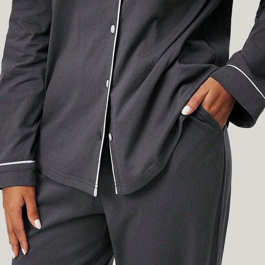 Women'S Grey Bamboo Piping Pj Sets