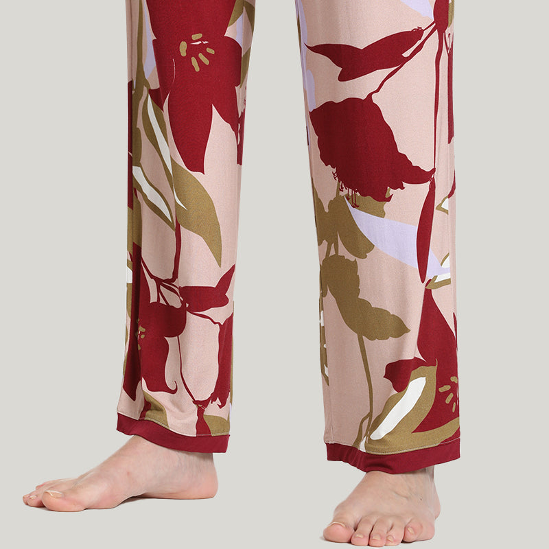 Elegant Flower Women’s Knit Bamboo Piping Pajamas-2311740022