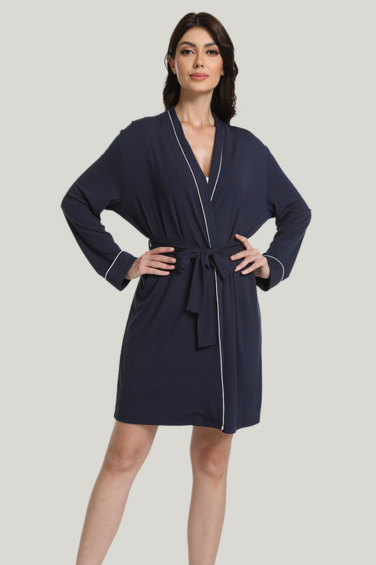 Tie Big Collar Mouth Women’s Knit Long-sleeve Bamboo Robe