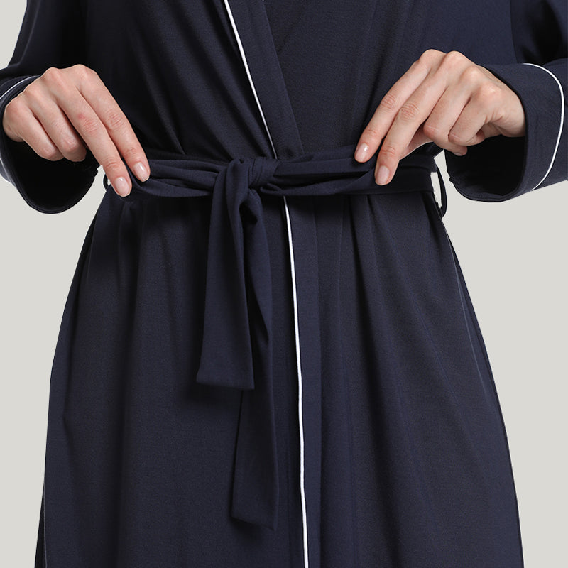 Tie Big Collar Mouth Women’s Knit Long-sleeve Bamboo Robe