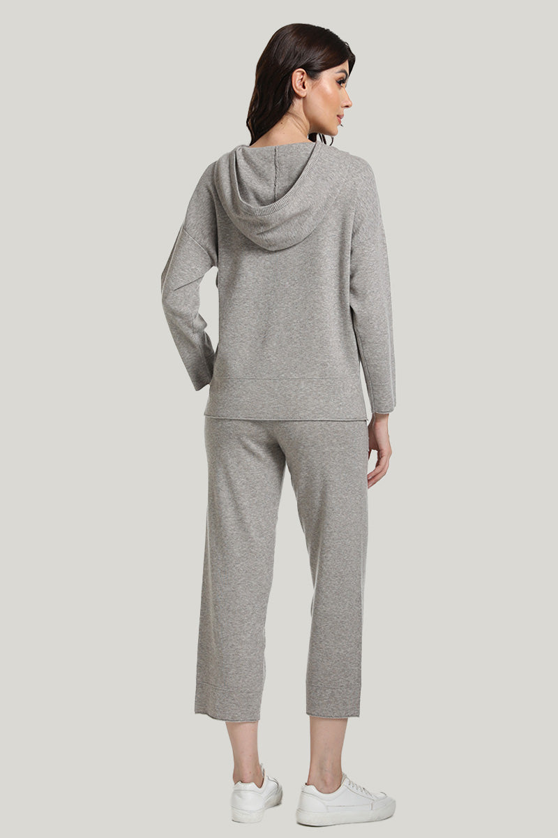 Casual Hooded Women’s Knit Long-sleeve Eight-point Pants Pajamas Set-2315500036