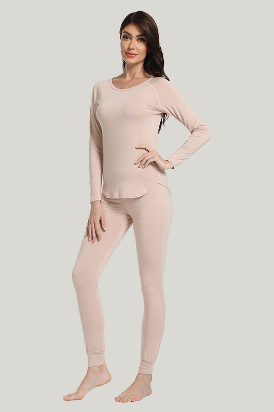 Home Slim-fit Women’s Knit Long-sleeve Long Pants Bamboo Pajamas Set-2315980018