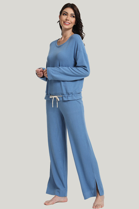 Casual Home Women’s Knit Long-sleeve Silk Pajama Sets-2311820107